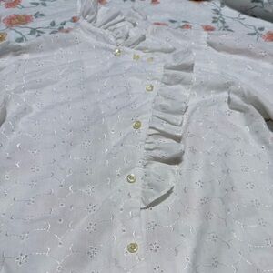 Vintage U-Turn of California Eyelet Ruffle Blouse White, Size M